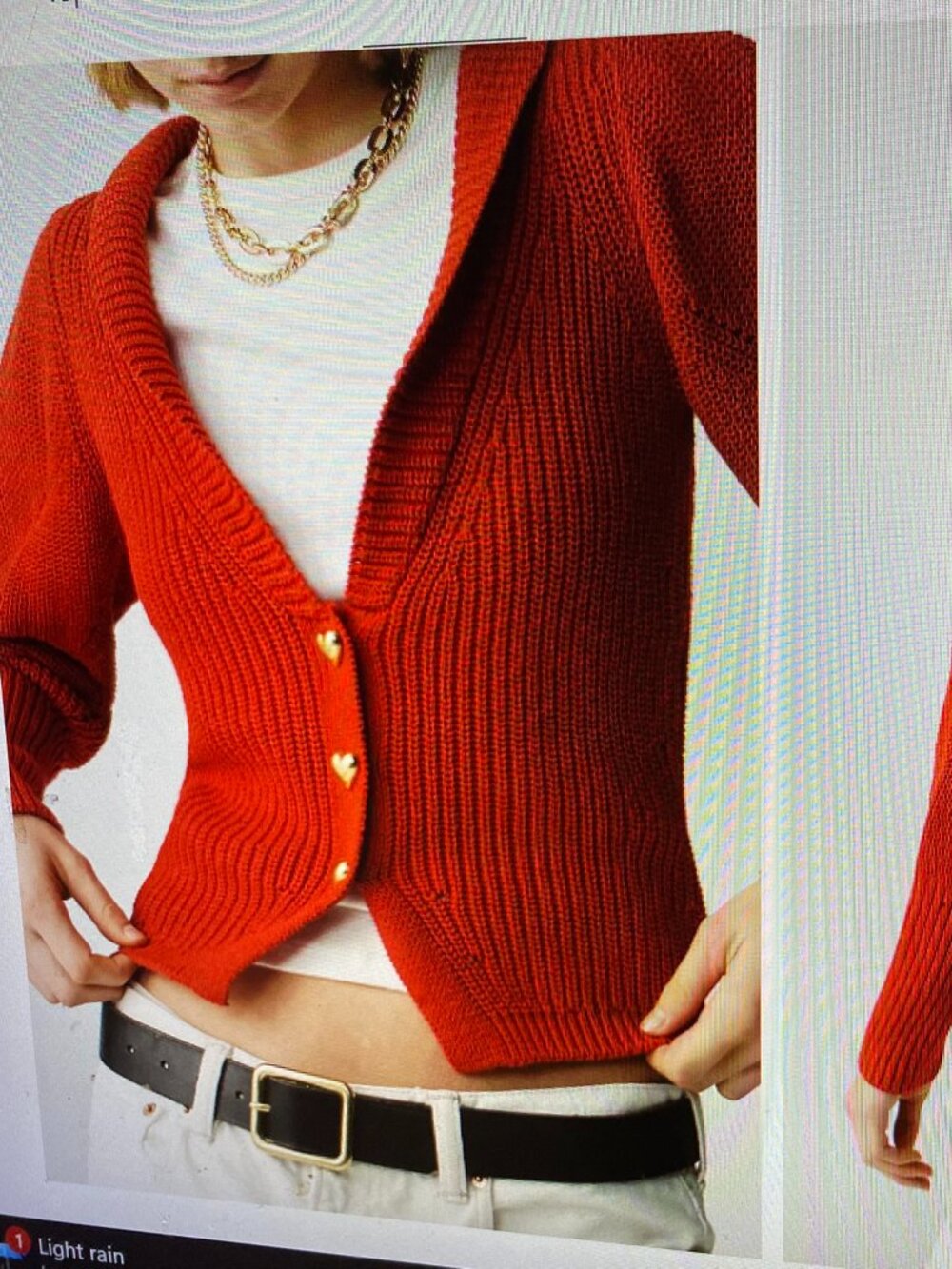 Maeve Anthropologie Red V-Neck Cardigan Sweater Gold Heart Buttons - M - NWT